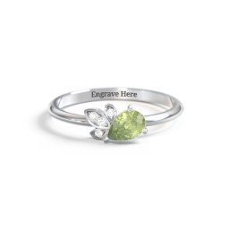 Pear Gemstone Ring with Leaf Motif Accent Stones