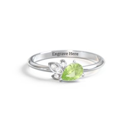 Pear Gemstone Ring with Leaf Motif Accent Stones