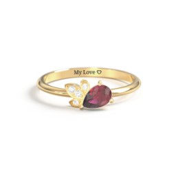 Pear Gemstone Ring with Leaf Motif Accent Stones in 18K Gold Plated Silver with Ruby