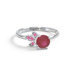 Round Gemstone Ring with Petal Accents