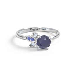 Round Gemstone Ring with Petal Accents