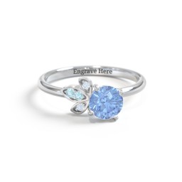 Round Gemstone Ring with Petal Accents