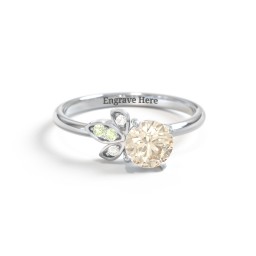 Round Gemstone Ring with Petal Accents