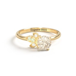 Round Gemstone Ring with Petal Accents in 18K Gold Plated Silver with Fancy Yellow Premium Zirconia and Peridot