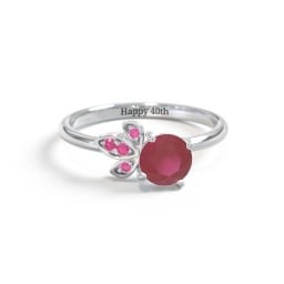 Round Gemstone Ring with Petal Accents