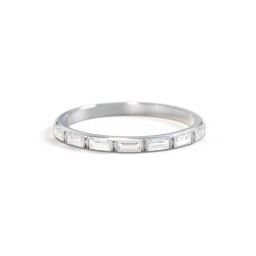 Baguette Half Eternity Stackable Band in 10K Solid White Gold with Lab Diamond