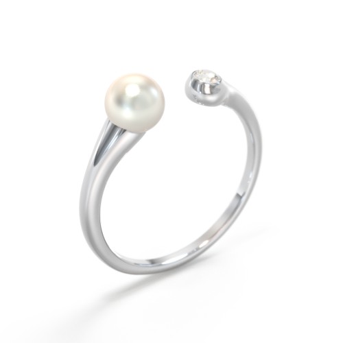 Pearl And Birthstone Open Cuff Ring