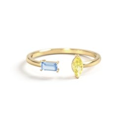 Baguette & Marquise Gemstone Open Cuff Ring