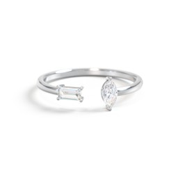Baguette & Marquise Gemstone Open Cuff Ring in 925 Sterling Silver with White Sapphire