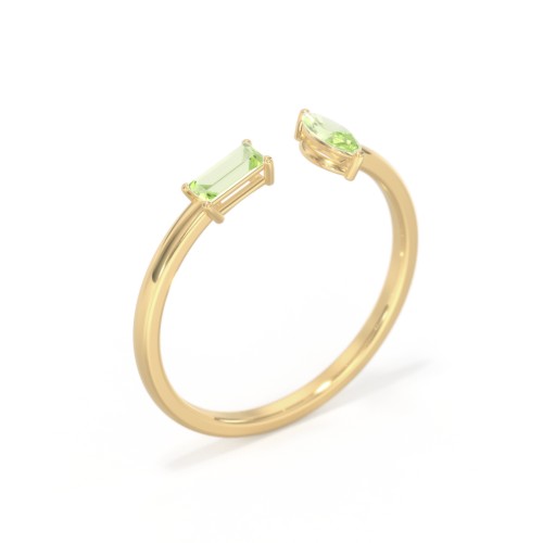 Baguette & Marquise Gemstone Open Cuff Ring – 18K Gold Plated Silver with Peridot