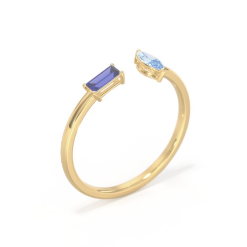 Baguette & Marquise Gemstone Open Cuff Ring