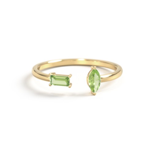 Baguette & Marquise Gemstone Open Cuff Ring – 18K Gold Plated Silver with Peridot