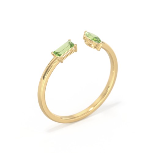 Baguette & Marquise Gemstone Open Cuff Ring – 18K Gold Plated Silver with Peridot