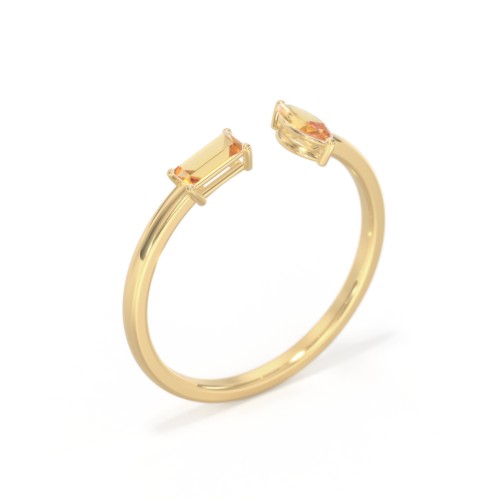 Baguette & Marquise Gemstone Open Cuff Ring – 18K Gold Plated Silver with Citrine