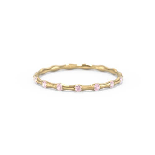 Dainty Stackable Half Eternity Ring with Bezel Set Accents – 10K Yellow Gold with Pink Tourmaline