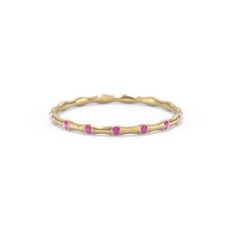 Dainty Stackable Half Eternity Ring with Bezel Set Accents in 10K Solid Yellow Gold with Ruby