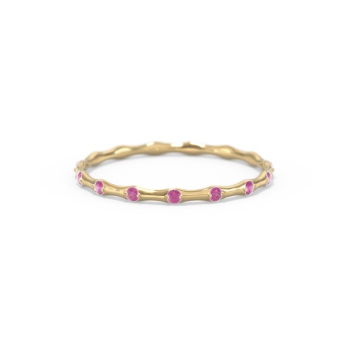 Dainty Stackable Half Eternity Ring with Bezel Set Accents – 10K Yellow Gold with Ruby