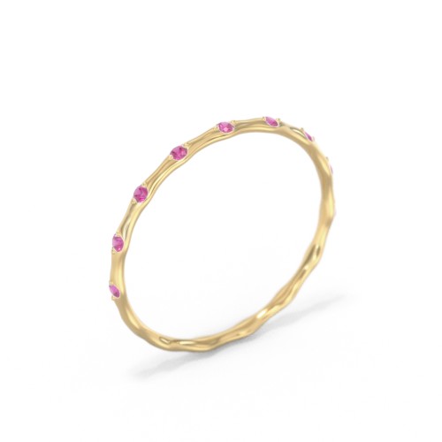 Dainty Stackable Half Eternity Ring with Bezel Set Accents – 10K Yellow Gold with Ruby