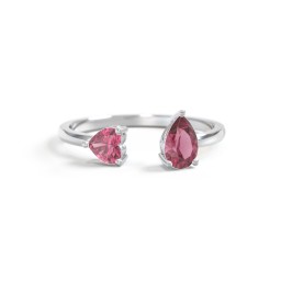 Heart & Pear Gemstone Open Cuff Ring
