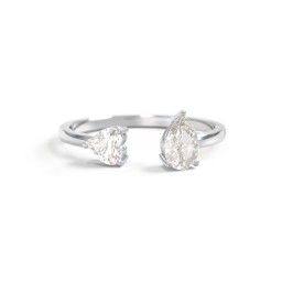 Heart & Pear Gemstone Open Cuff Ring in 925 Sterling Silver with Cubic Zirconia