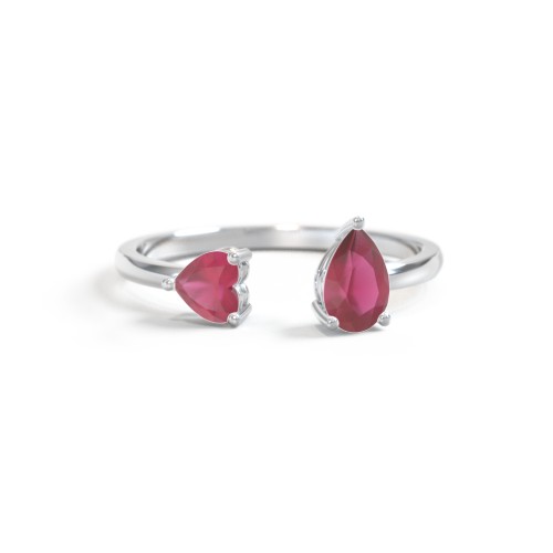 Heart & Pear Gemstone Open Cuff Ring