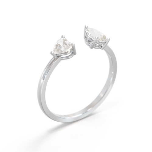 Heart & Pear Gemstone Open Cuff Ring – Sterling Silver with Cubic Zirconia