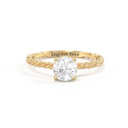 Solitaire Gemstone Ring with Twisted Rope & Bead Band