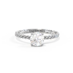 Solitaire Gemstone Ring with Twisted Rope & Bead Band in 925 Sterling Silver with White Sapphire