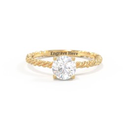 Solitaire Gemstone Ring with Twisted Rope & Bead Band in 18K Gold Plated Silver with White Sapphire