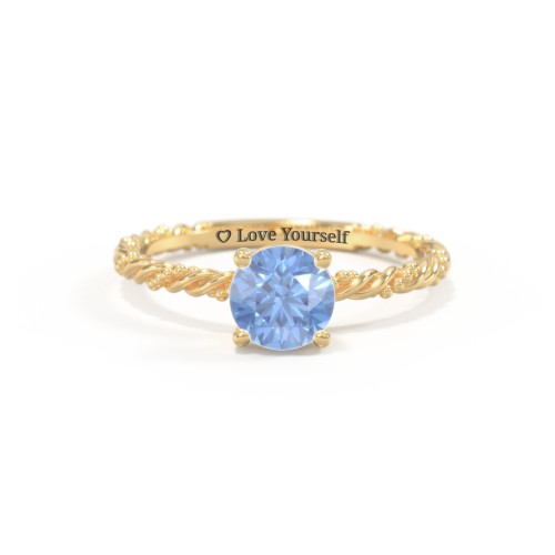 Solitaire Gemstone Ring with Twisted Rope & Bead Band