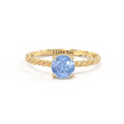 Solitaire Gemstone Ring with Twisted Rope & Bead Band in 18K Gold Plated Silver with Fancy Blue Premium Zirconia