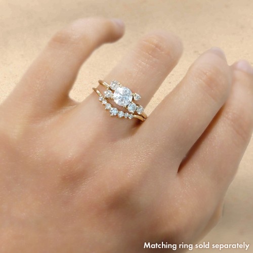 Round Gemstone Ring with Scattered Side Stones – 10K Yellow Gold with Ice Blue Sapphire and Cubic Zirconia