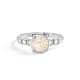 Round Gemstone Cube Ring with Star Set Accents