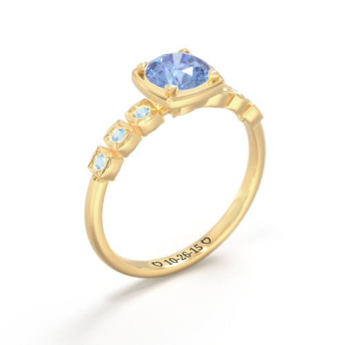 Round Gemstone Cube Ring with Star Set Accents