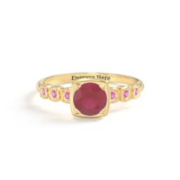 Round Gemstone Cube Ring with Star Set Accents in 18K Gold Plated Silver with Ruby