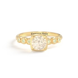 Round Gemstone Cube Ring with Star Set Accents in 18K Gold Plated Silver with Fancy Yellow Premium Zirconia and Peridot