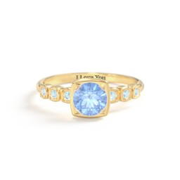 Round Gemstone Cube Ring with Star Set Accents in 18K Gold Plated Silver with Fancy Blue Premium Zirconia and Blue Topaz