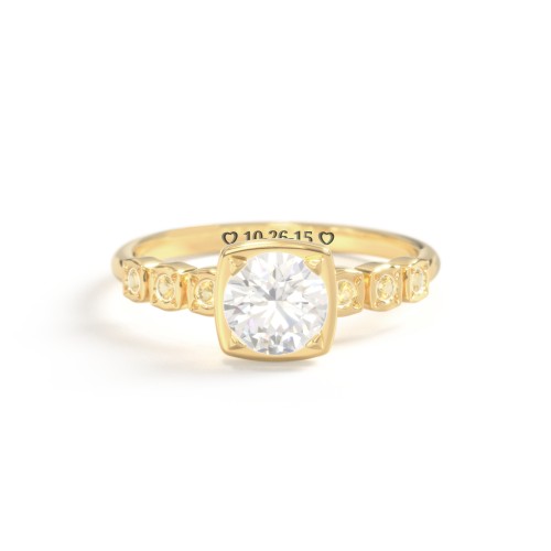 Round Gemstone Cube Ring with Star Set Accents – 18K Gold Plated Silver with Cubic Zirconia and Citrine