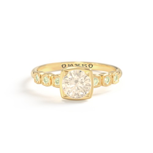 Round Gemstone Cube Ring with Star Set Accents – 18K Gold Plated Silver with Fancy Yellow Premium Zirconia and Peridot