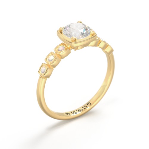 Round Gemstone Cube Ring with Star Set Accents – 18K Gold Plated Silver with Cubic Zirconia and Opal