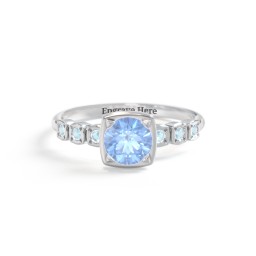 Round Gemstone Cube Ring with Star Set Accents in 925 Sterling Silver with Fancy Blue Premium Zirconia and Blue Topaz