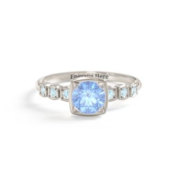 Round Gemstone Cube Ring with Star Set Accents in 10K Solid White Gold with Fancy Blue Premium Zirconia and Blue Topaz