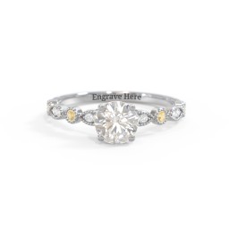 Round Gemstone Ring With Milgrain & Accents