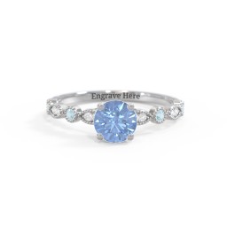 Round Gemstone Ring With Milgrain & Accents