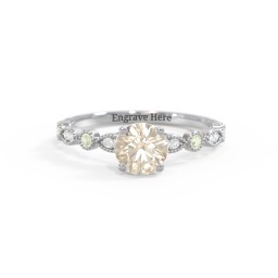 Round Gemstone Ring With Milgrain & Accents