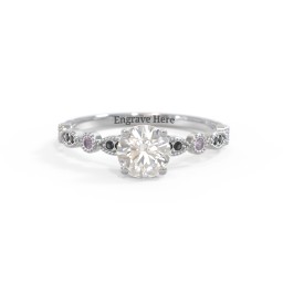 Round Gemstone Ring With Milgrain & Accents