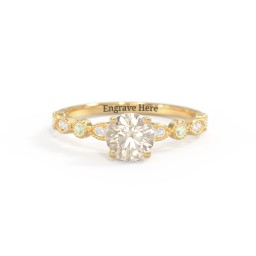 Round Gemstone Ring With Milgrain & Accents in 18K Gold Plated Silver with Fancy Yellow Premium Zirconia, Peridot, and White Premium Zirconia