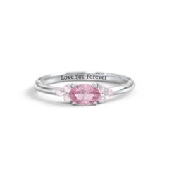 East-West Oval Gemstone Ring With Triple Side Stones