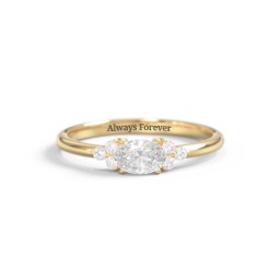East-West Oval Gemstone Ring With Triple Side Stones in 18K Gold Plated Silver with Diamond