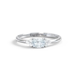 East-West Oval Gemstone Ring With Triple Side Stones